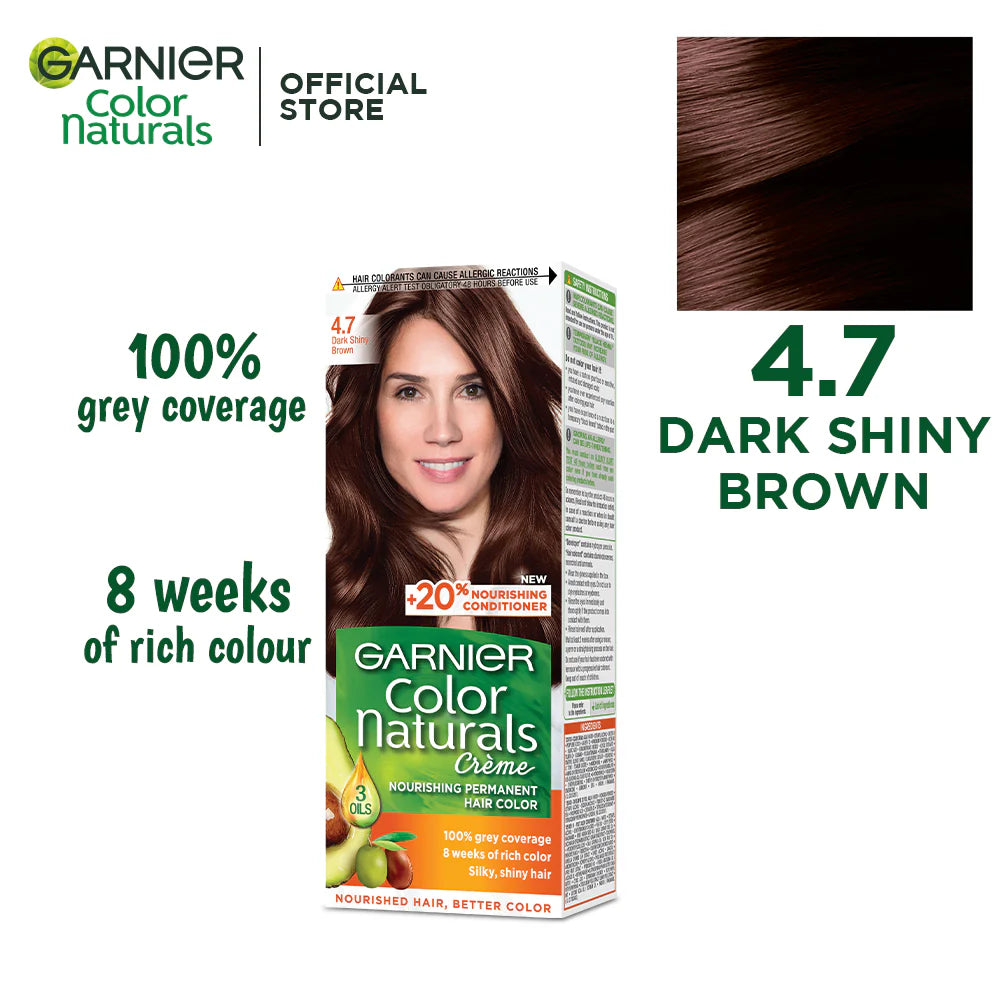 Garnier shade 4.7 Dark Shiny Brown.