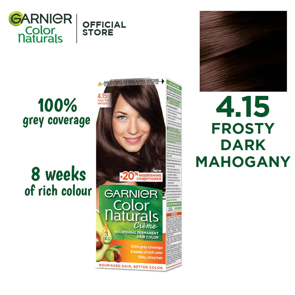 Garnier shade 4.15 Frosty Dark Mahogany.