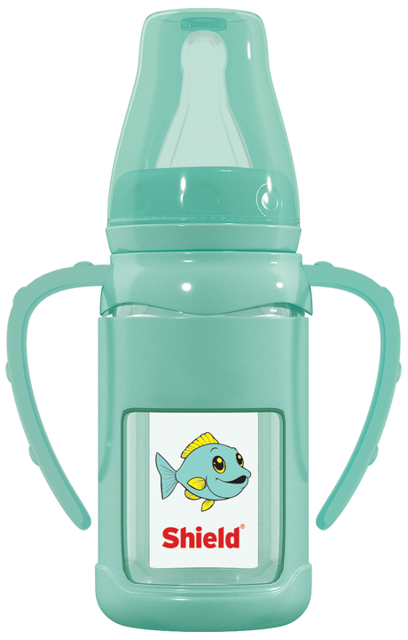 Shield Baby Advanced Glass Feeder With Silicone Protector, BPA Free 12M+ 120ml, Assorted Colour
