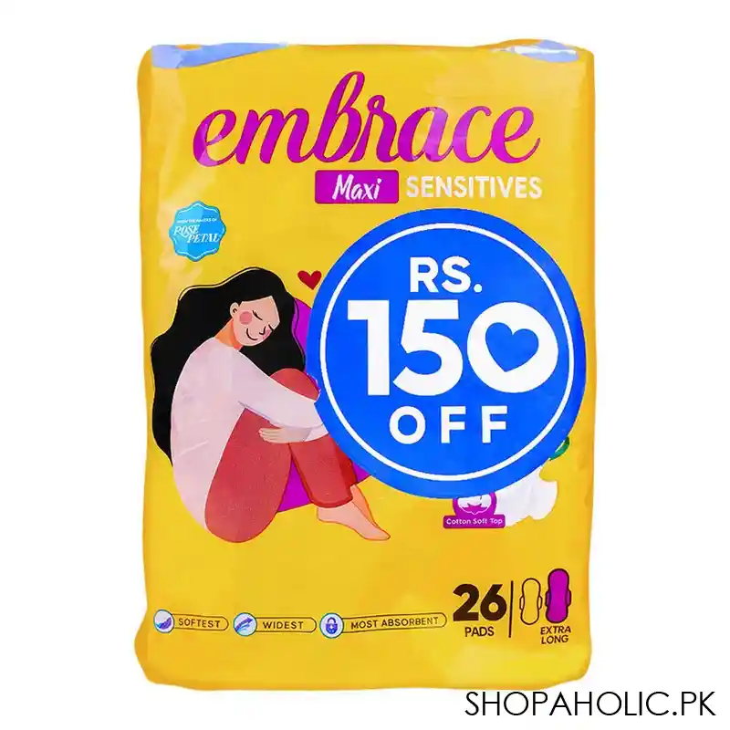Embrace Sensitive Maxi Pads Value Pack Extra Long (Rs.150/- Off) 26 x 100g