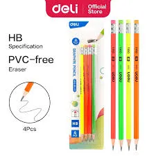 Deli Graphite Pencil HB with Eraser (EU51600) 4 Pieces