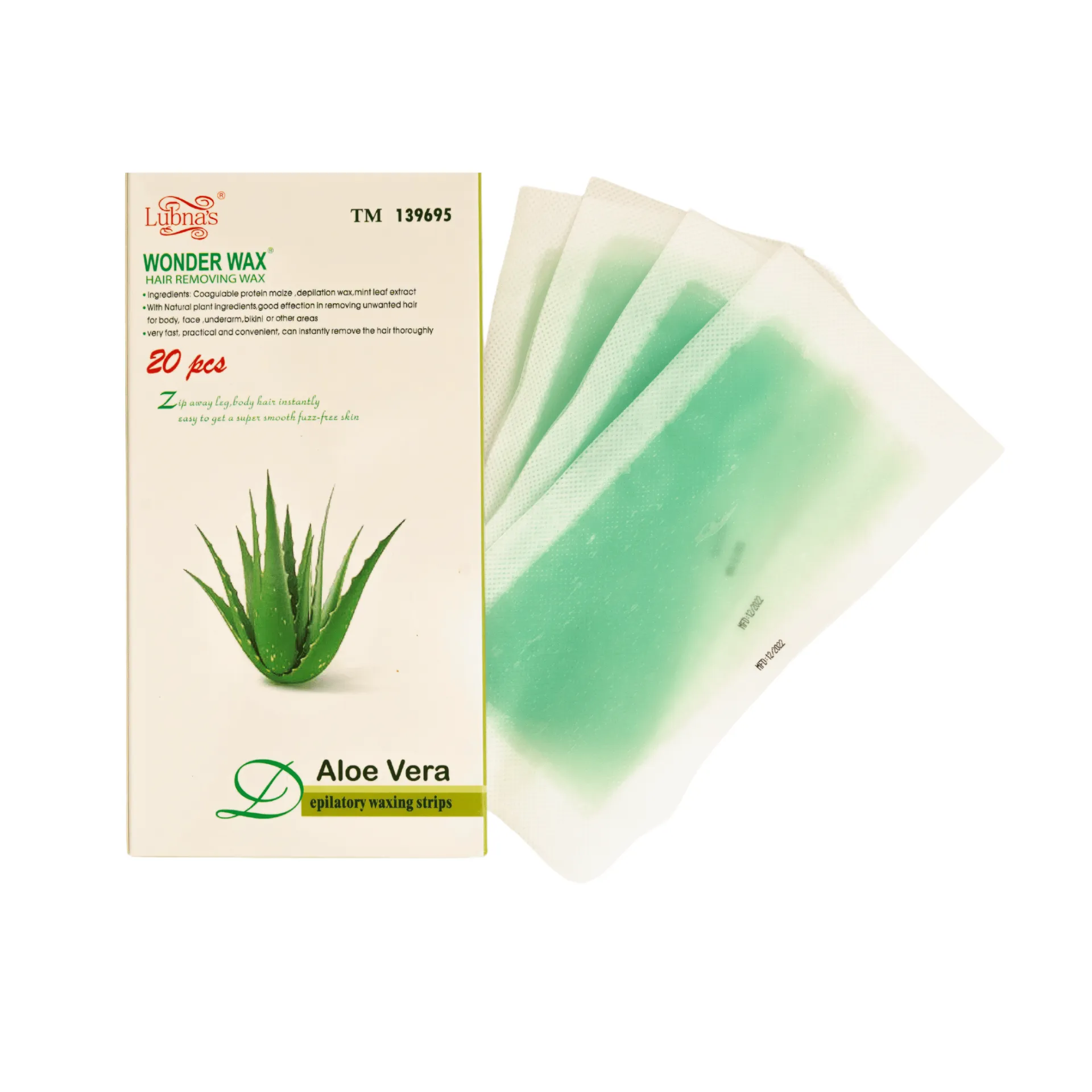 Lubna's Wonder Wax Strips Aloe Vera Hair Removing 20 Pieces