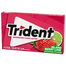 Trident Island Berry Lime Sugar Free Gum Artificial Flavor Sticks 14 Pieces